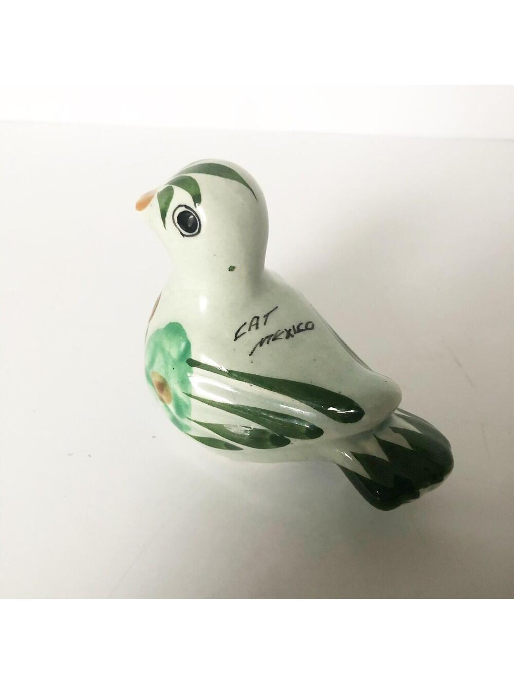 Vintage Mexican Pottery Tonala Folk Art Ceramic Bird Hand painted Signed Cat